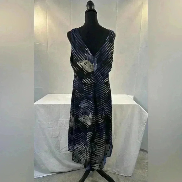 DKNY High-Low Blue/Black Floral Printed Sleeveless Dress, Size 14 - Picture 2 of 6